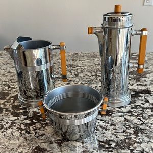 Vintage Chrome 3 piece Bar Accessories, Art Deco Barware